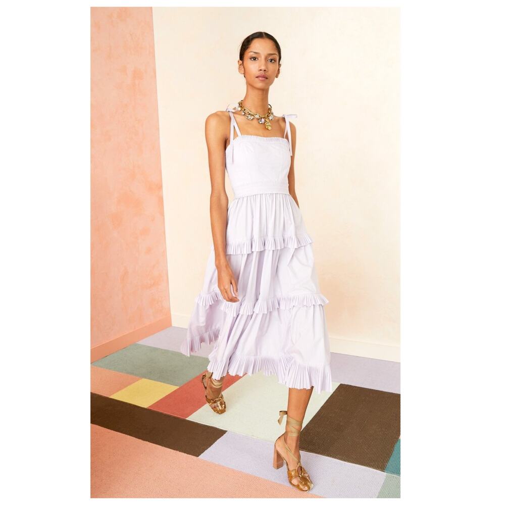 NEW ULLA JOHNSON Lune Tiered Cotton Midi Dress Size 4